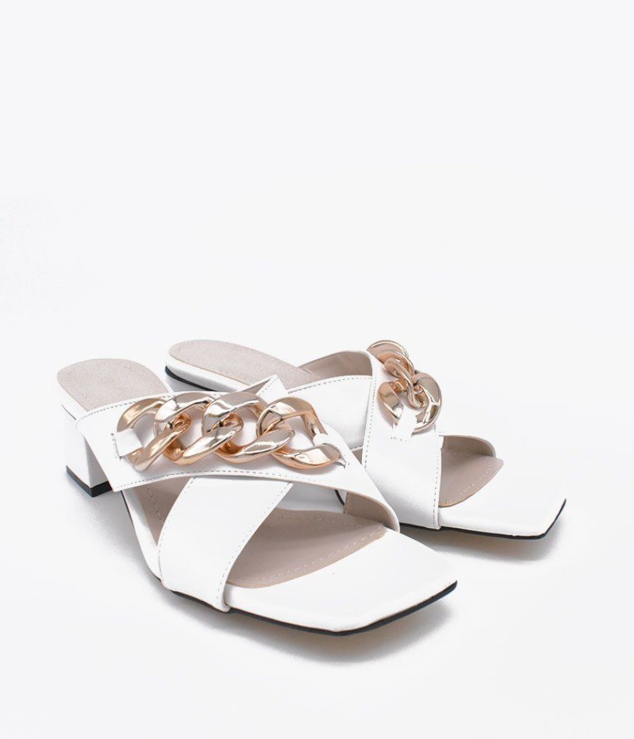 Belle & Lucy Stylish White Criss Cross Block Heel Mules Best