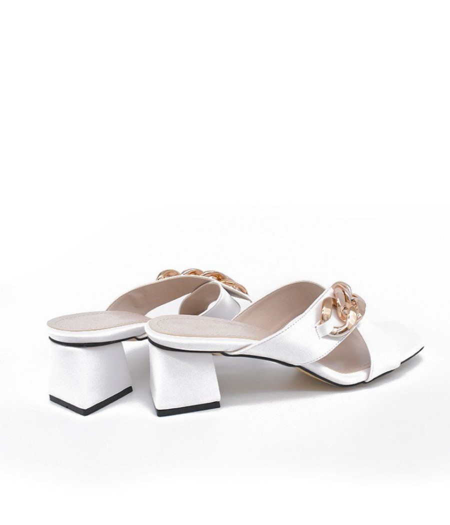 Belle & Lucy Stylish White Criss Cross Block Heel Mules Best