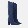 Andres Machado Plush Navy Suede Cowboy Style Long Boots Hot