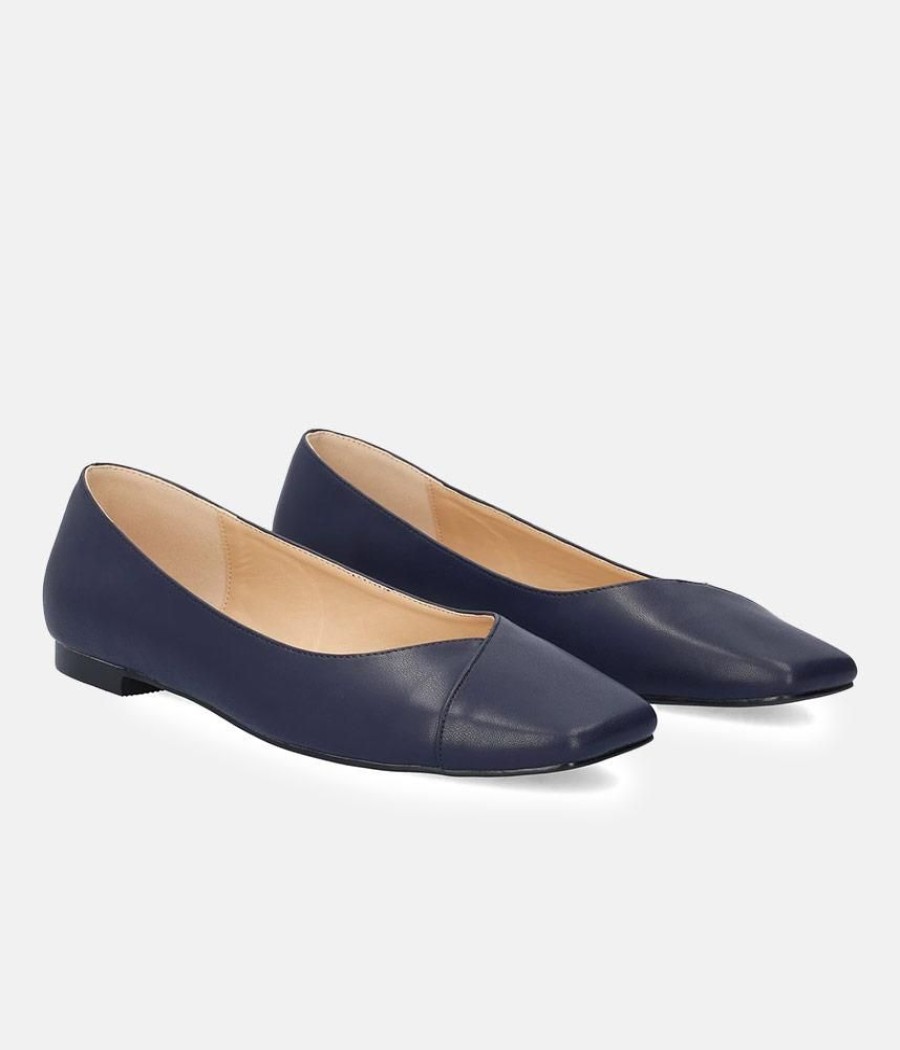 Andres Machado Chic Navy Square Toe Ballerina Flats Best