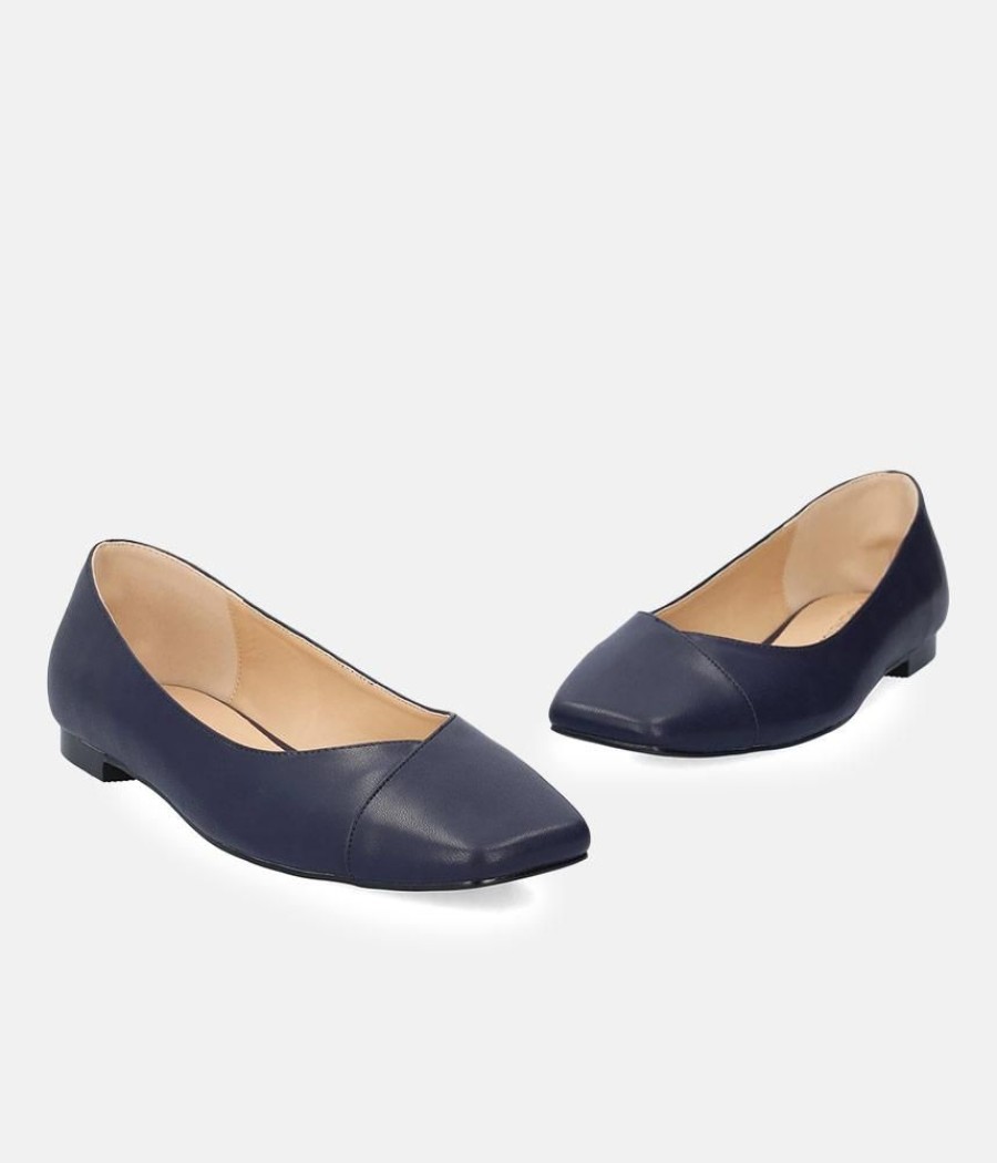 Andres Machado Chic Navy Square Toe Ballerina Flats Best