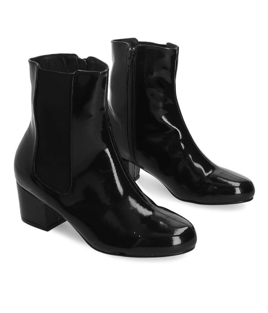 Andres Machado Wide Fit Black Patent Booties Online