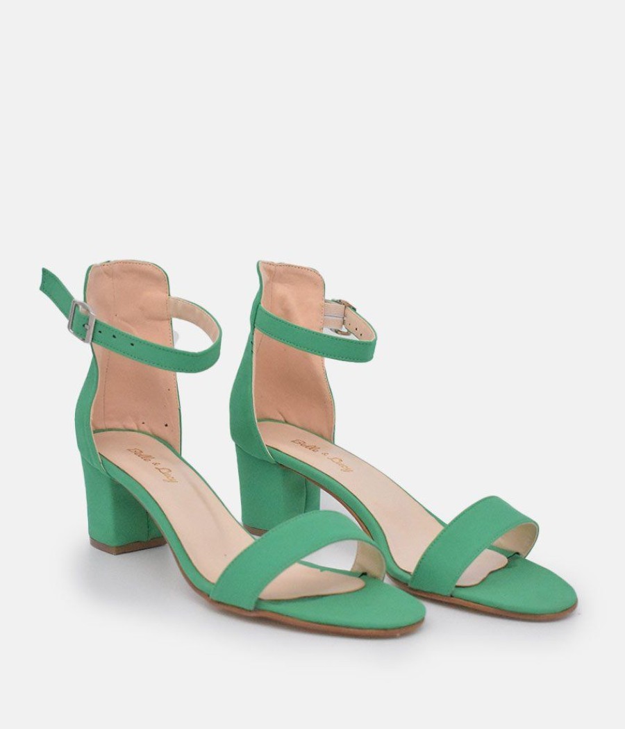 Belle & Lucy Barely There Green Suedette Block Heels Online