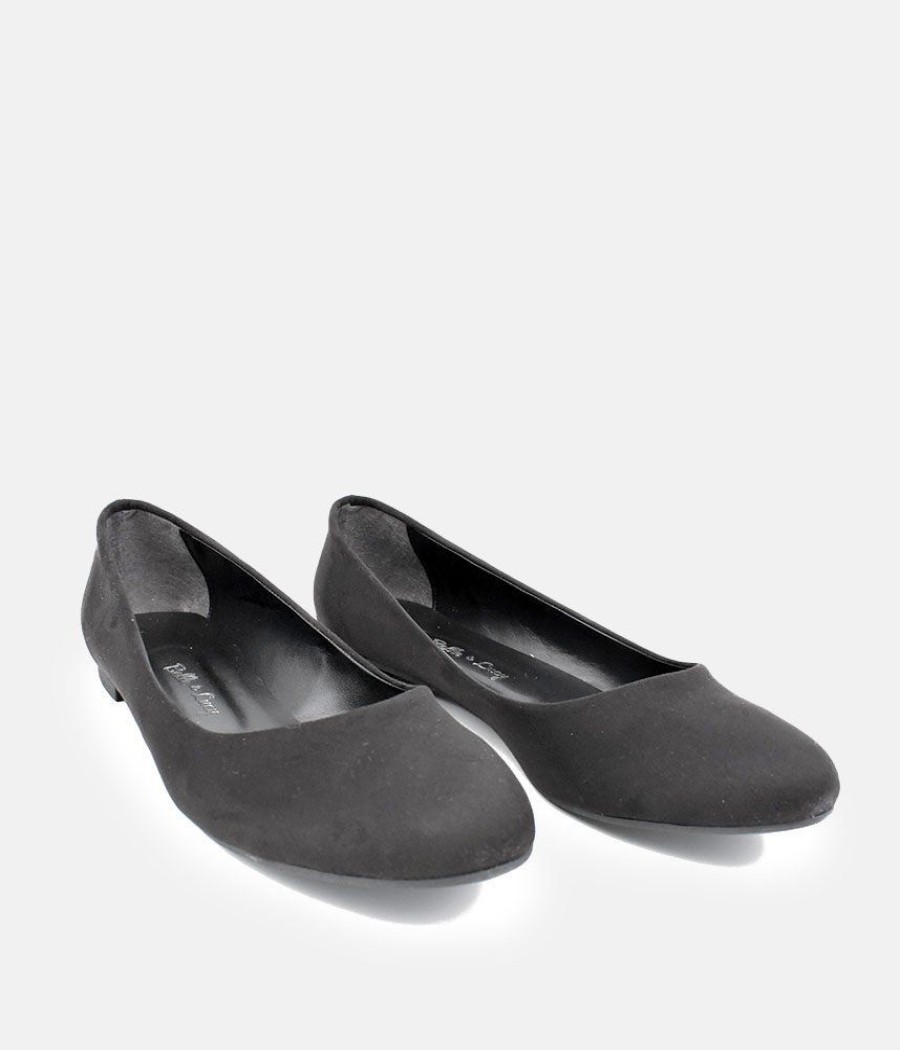 Belle & Lucy Versatile Round Toe Black Suedette Ballet Flats Clearance