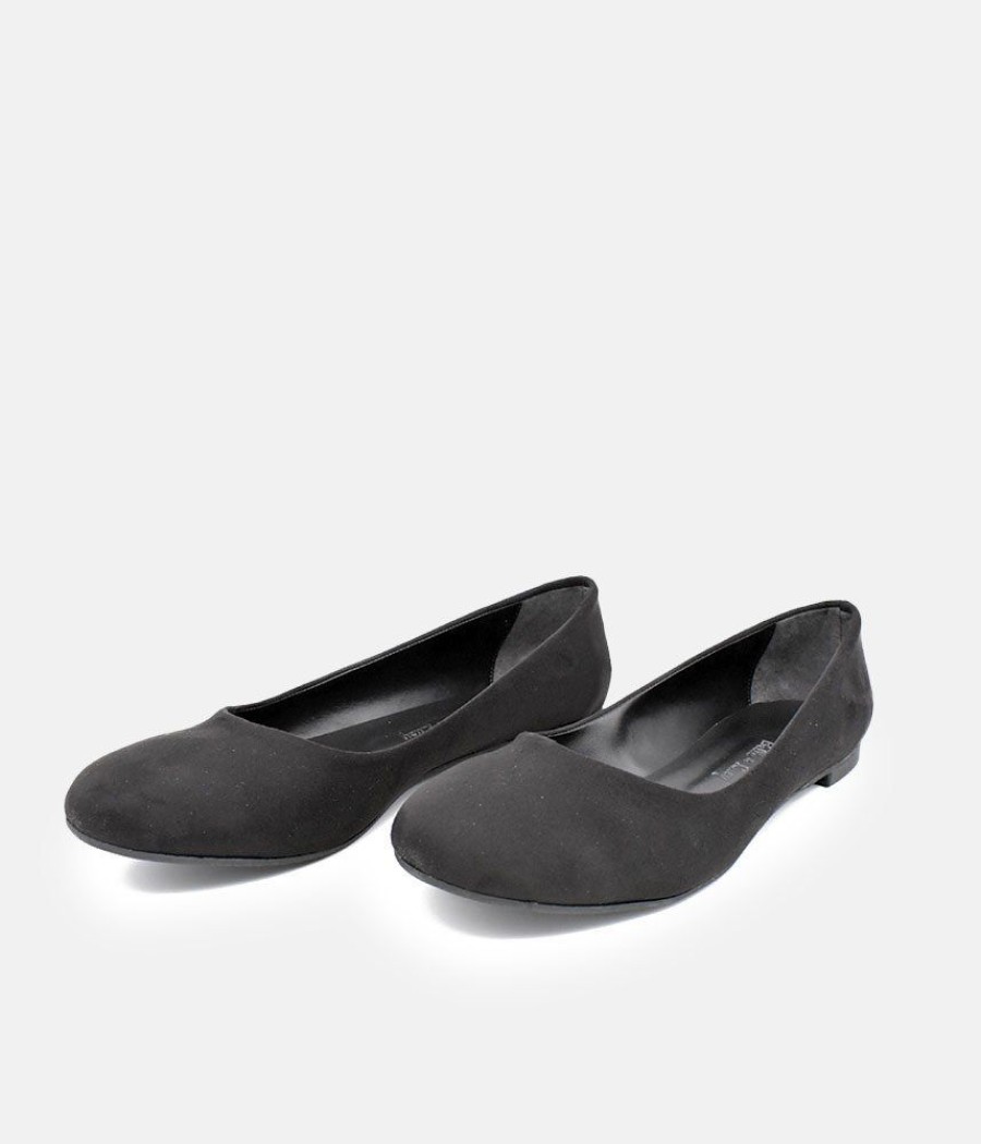 Belle & Lucy Versatile Round Toe Black Suedette Ballet Flats Clearance