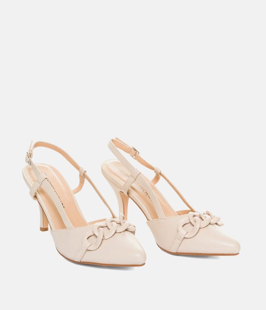 Andres Machado Dressy Beige Patent Slingback Heels Clearance