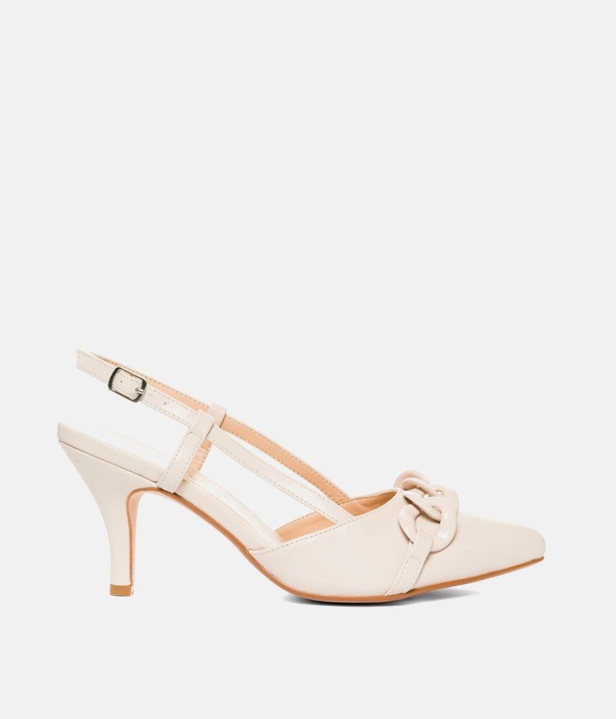 Andres Machado Dressy Beige Patent Slingback Heels Clearance