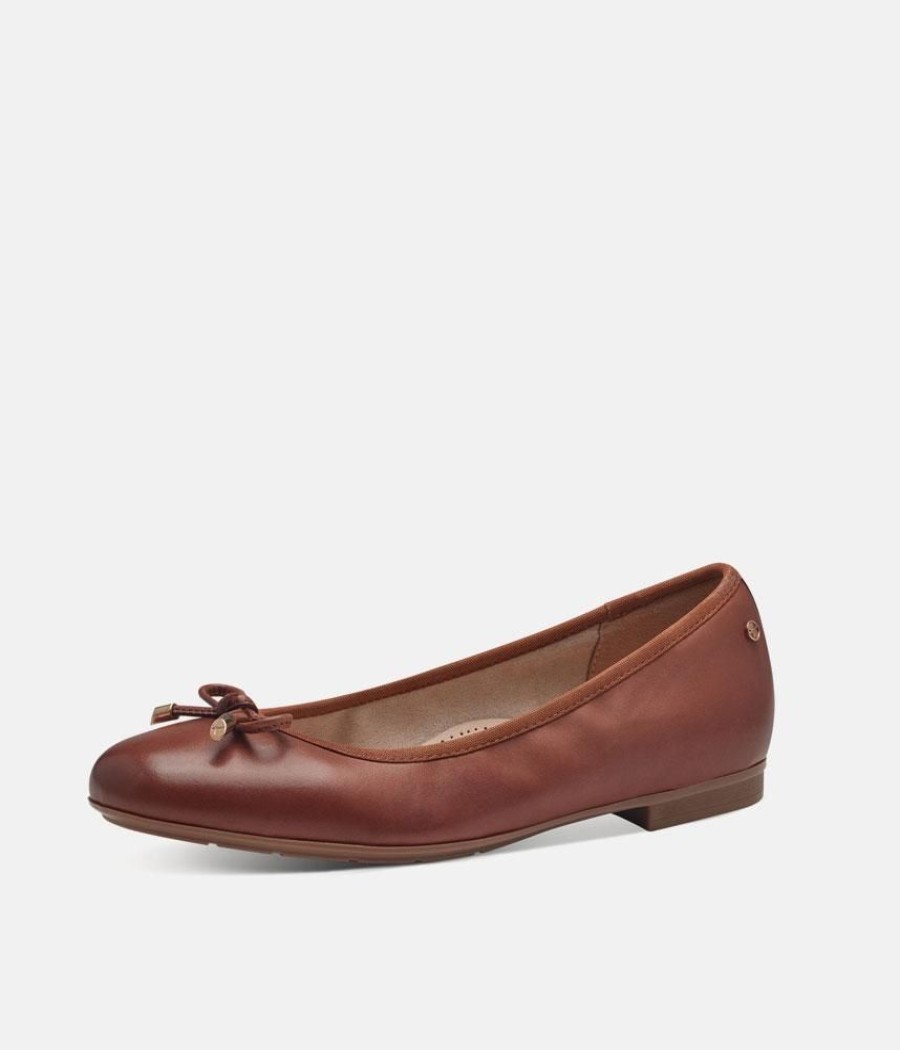 Tamaris Tamaris Versatile Cognac Leather Ballet Flats Online