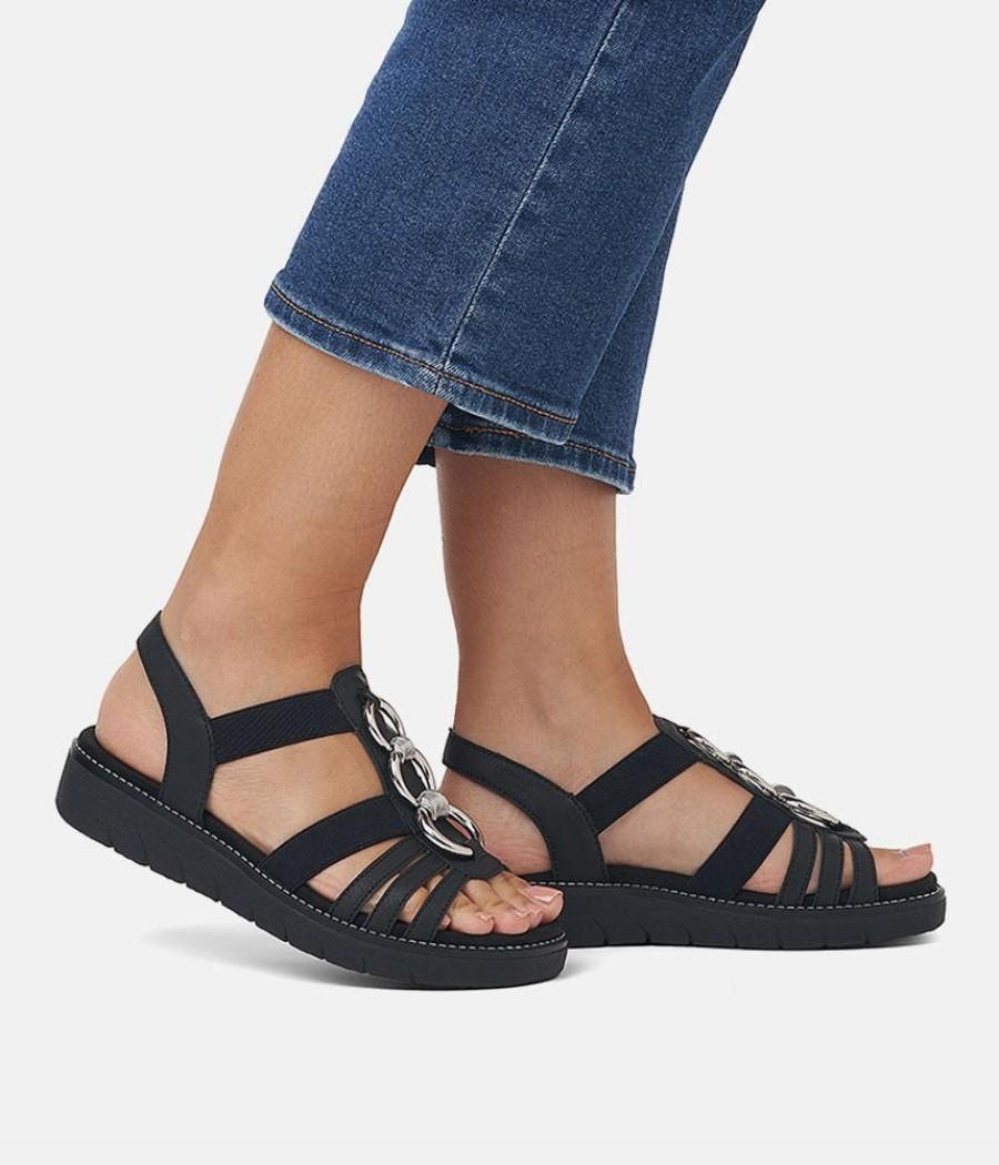 Remonte Remonte Dressy Black Elasticated Sandals Hot