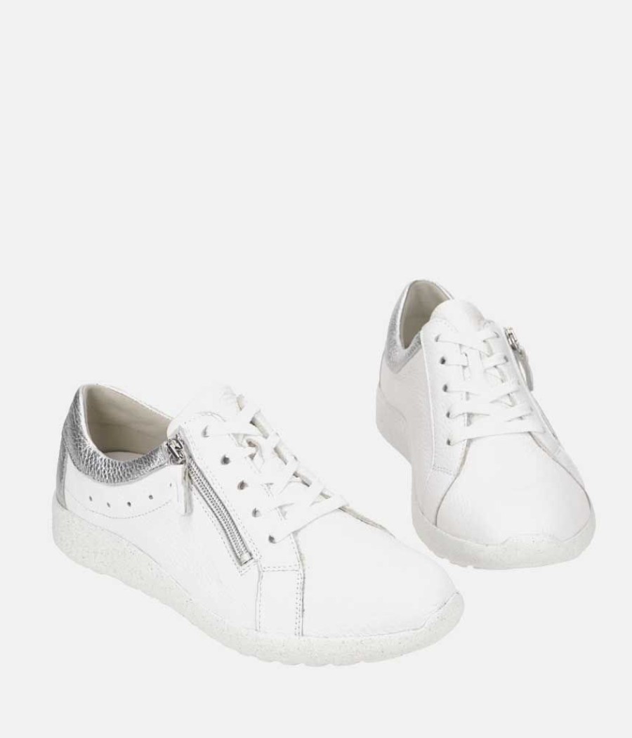 Waldlaufer Waldlaufer Stylish Extra Wide White/Silver Trainers New