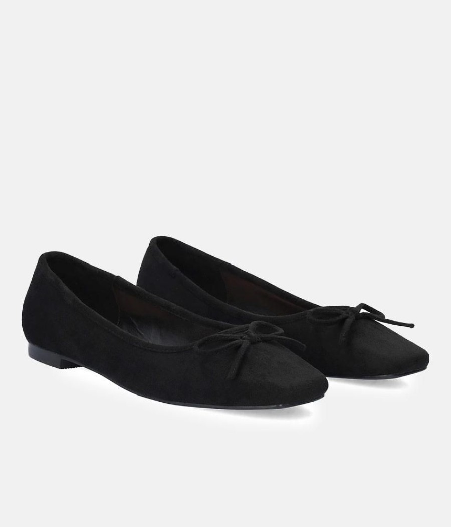 Andres Machado Plush Black Suede Bow Tie Ballet Flats Best