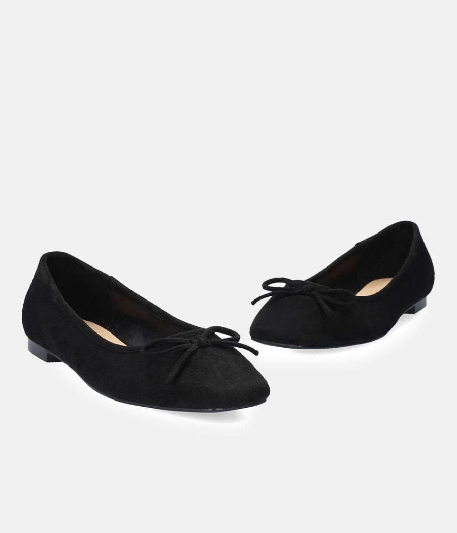 Andres Machado Plush Black Suede Bow Tie Ballet Flats Best