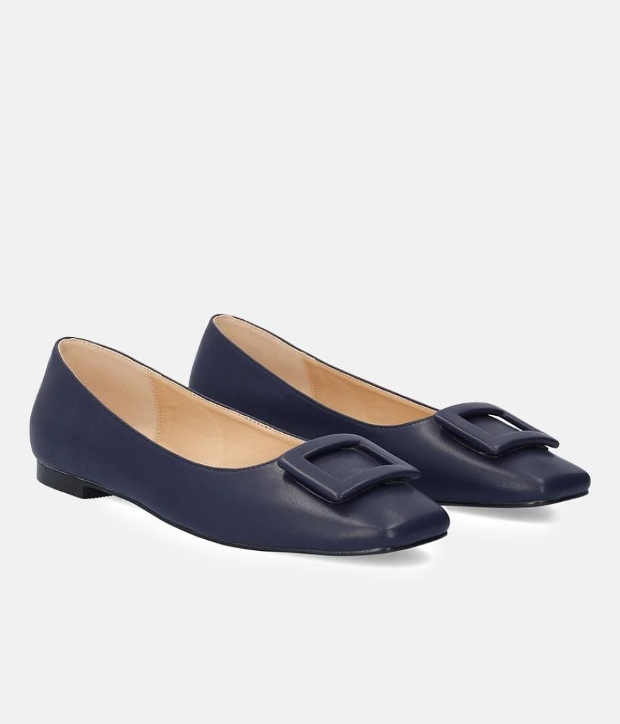 Andres Machado Stylish Navy Buckle Ballet Flats Online