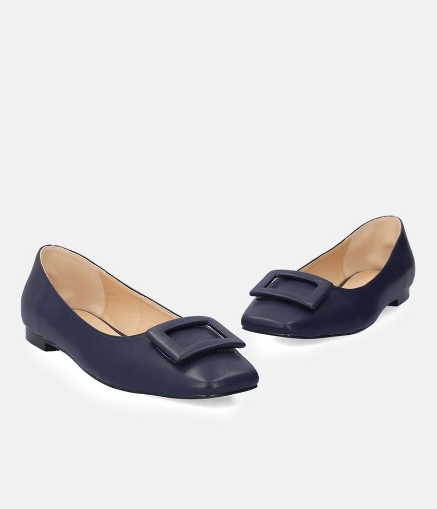 Andres Machado Stylish Navy Buckle Ballet Flats Online