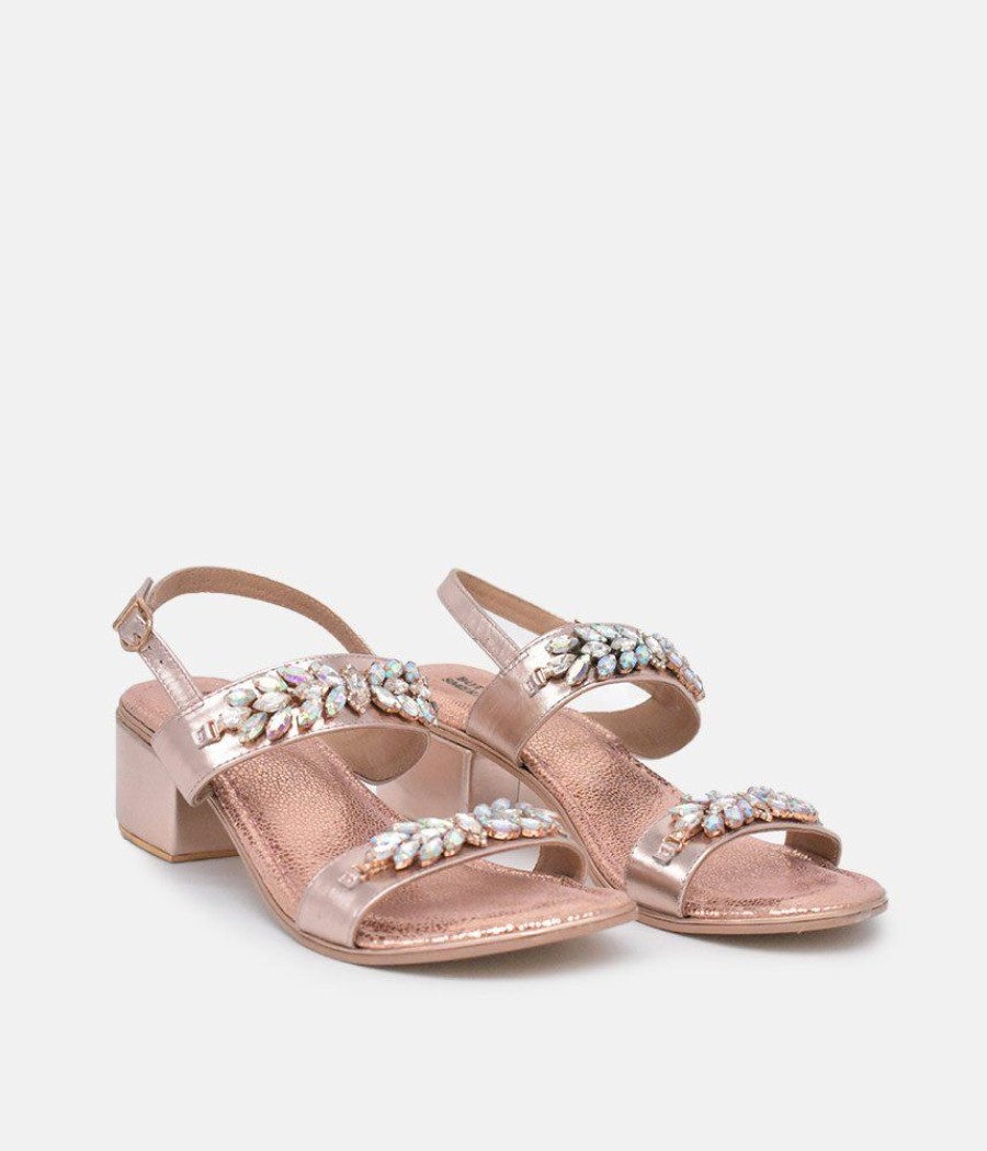 Bottega Bottega Rose Gold Embellished Block Heel Sandal Hot