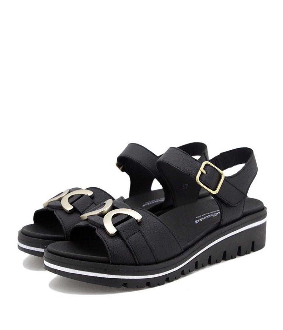 PieSanto Piesanto Premium Black Leather Wedge Sandals Hot