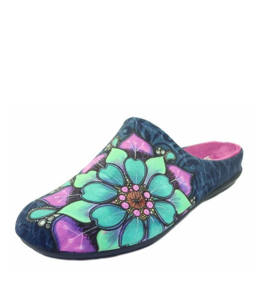 Berevere Pretty Navy Floral Slippers Online