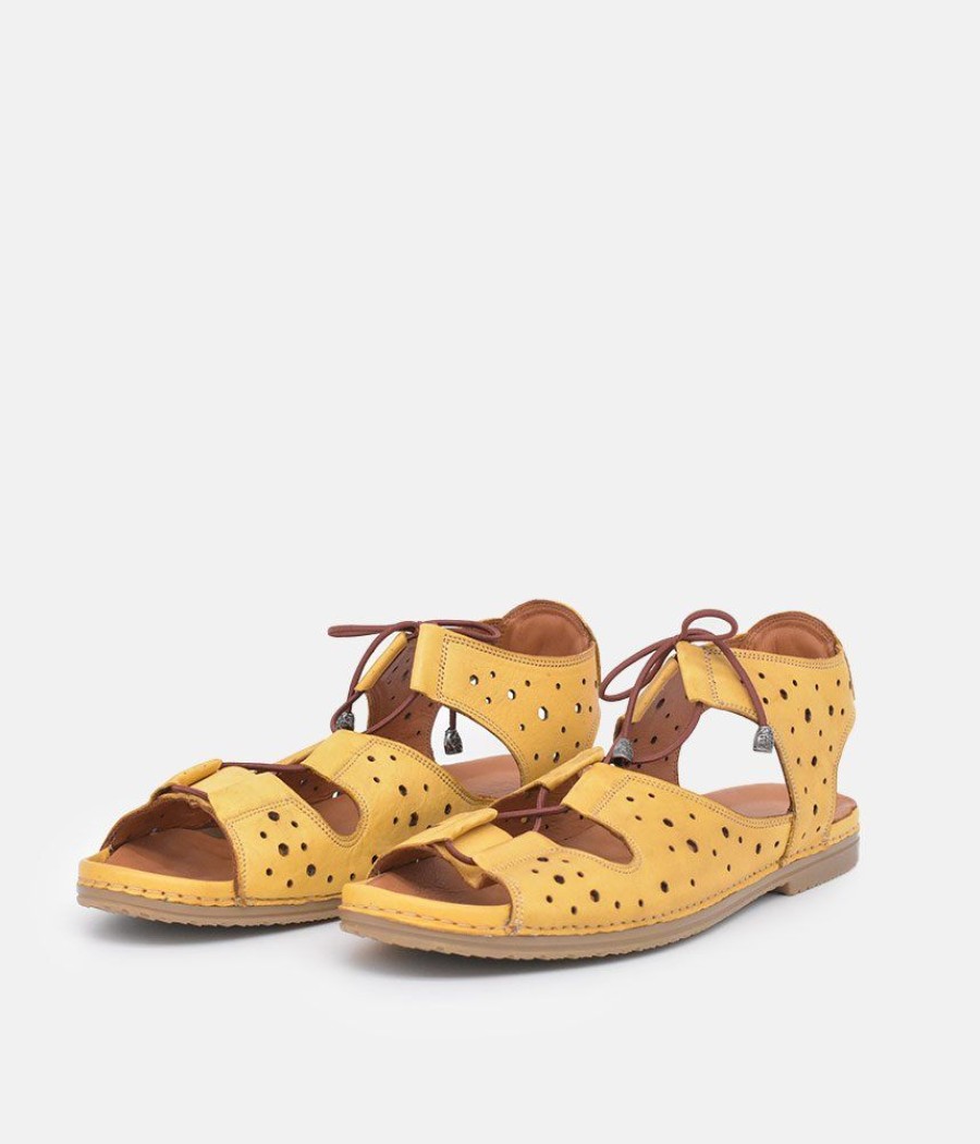 Palmiya Cute Cut Out Yellow Leather Sandals New