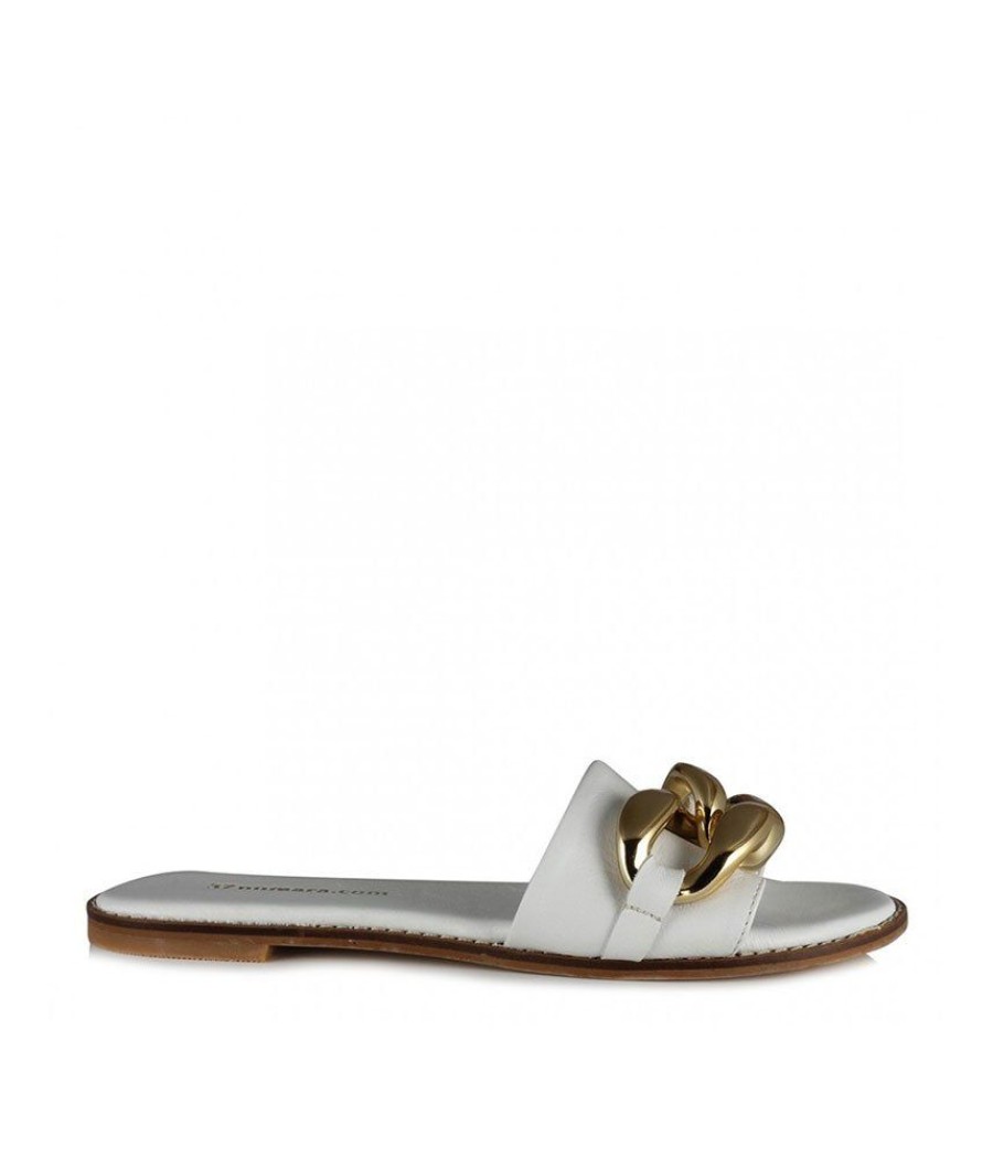 Belle & Lucy Stylish White Slip On Buckle Sandals Best