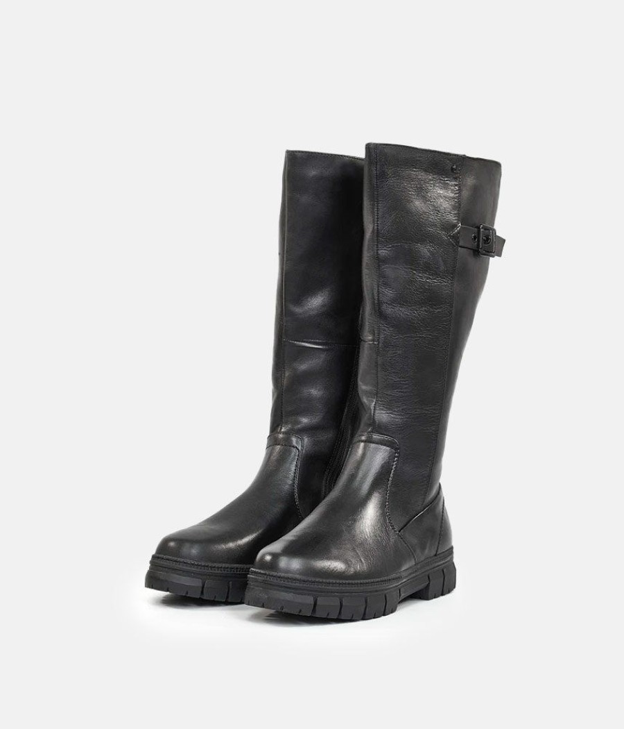 Tamaris Tamaris Chunky Long Black Leather Boots Online