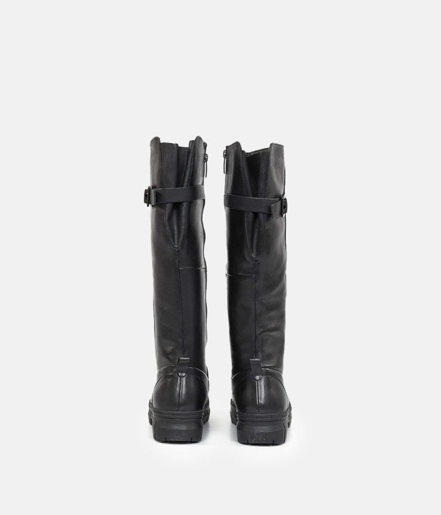 Tamaris Tamaris Chunky Long Black Leather Boots Online