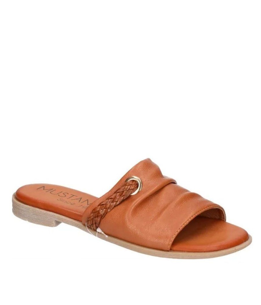 Mustang Mustang Glam Cognac Slip On Sandals New