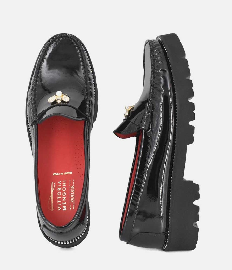 Vittoria Mengoni Vittoria Mengoni Black Patent Dressy Loafers Hot