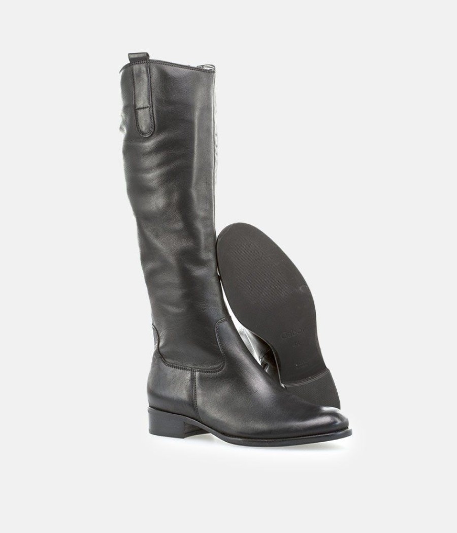 Gabor Gabor Stylish Slim Fit Long Black Leather Boots Clearance