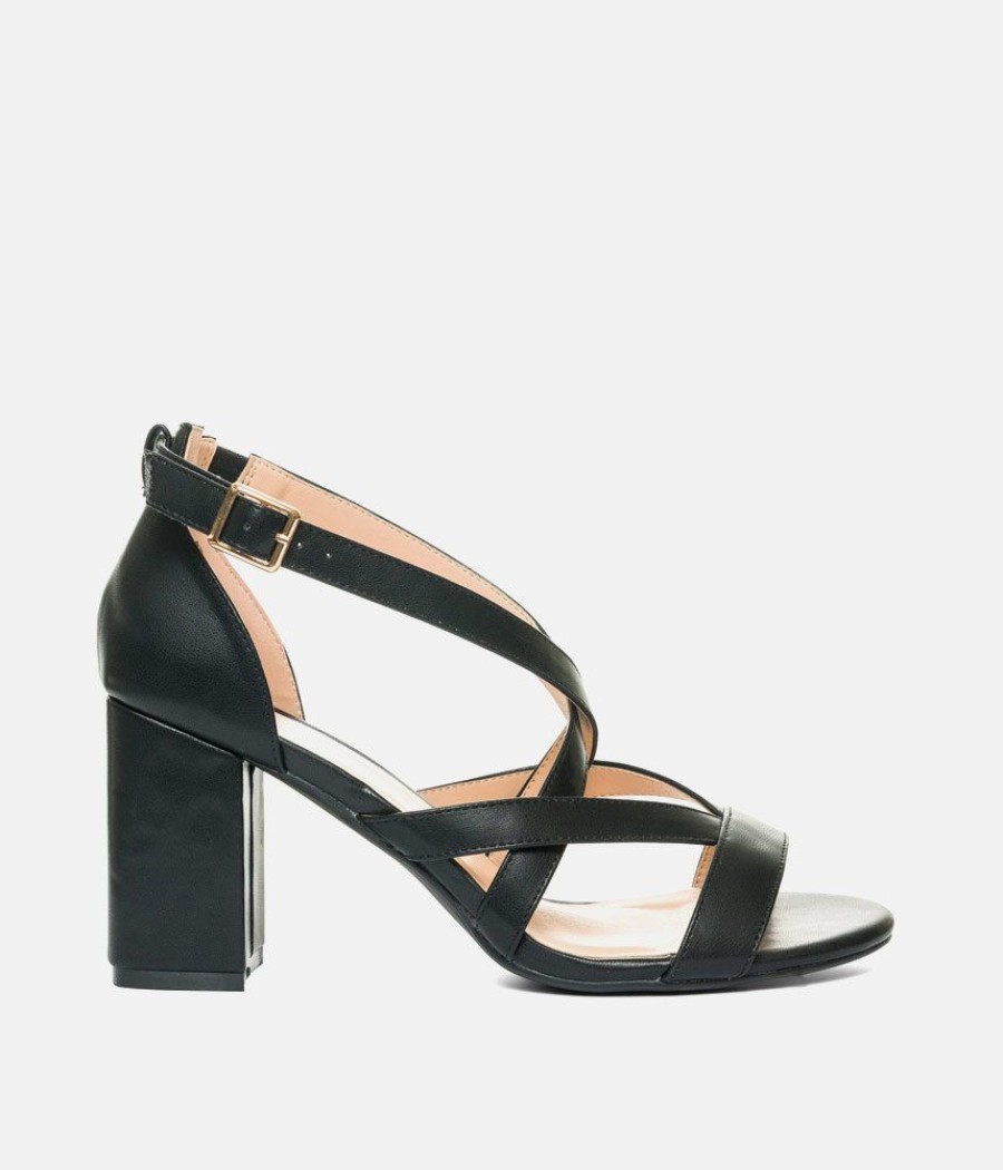 Andres Machado Fashionable Black Criss Cross Block Heels Best