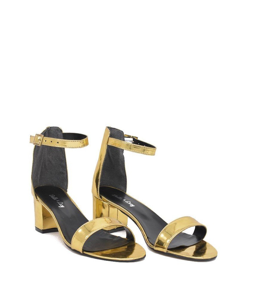 Belle & Lucy Metallic Gold Barely There Block Heels Hot