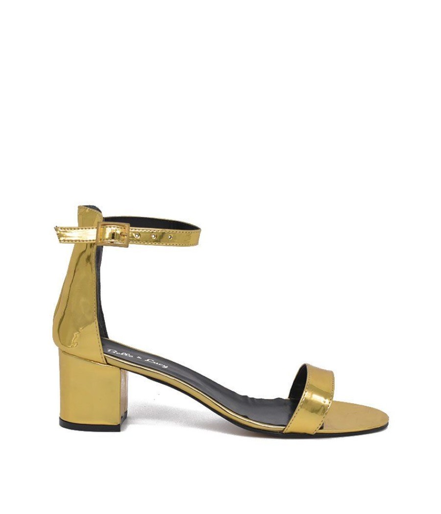 Belle & Lucy Metallic Gold Barely There Block Heels Hot