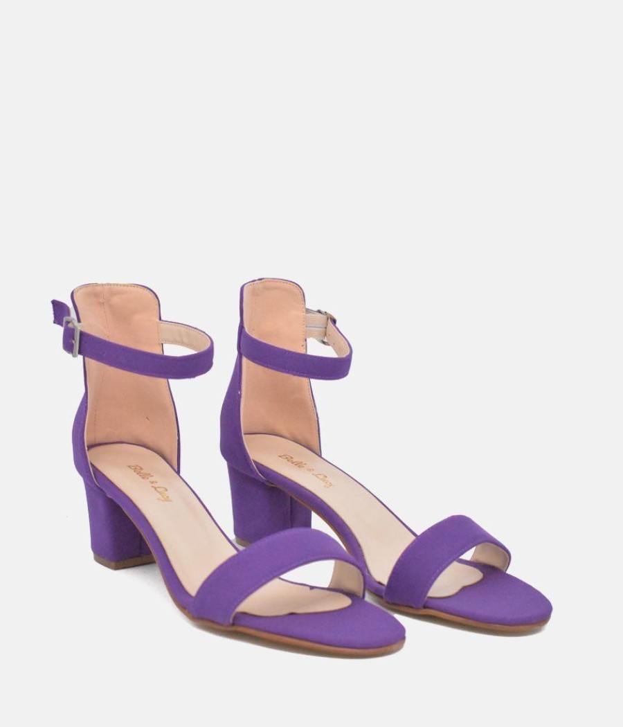 Belle & Lucy Barely There Purple Suedette Block Heels Wholesale