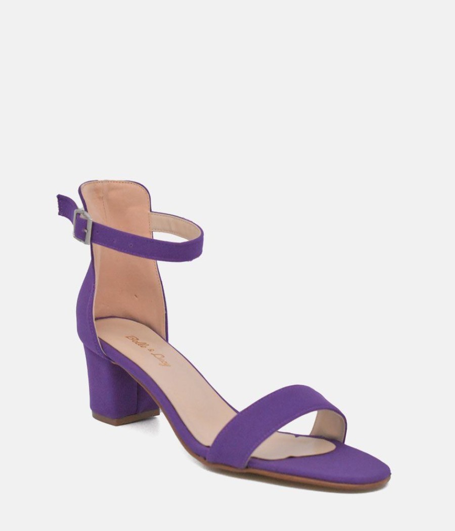 Belle & Lucy Barely There Purple Suedette Block Heels Wholesale