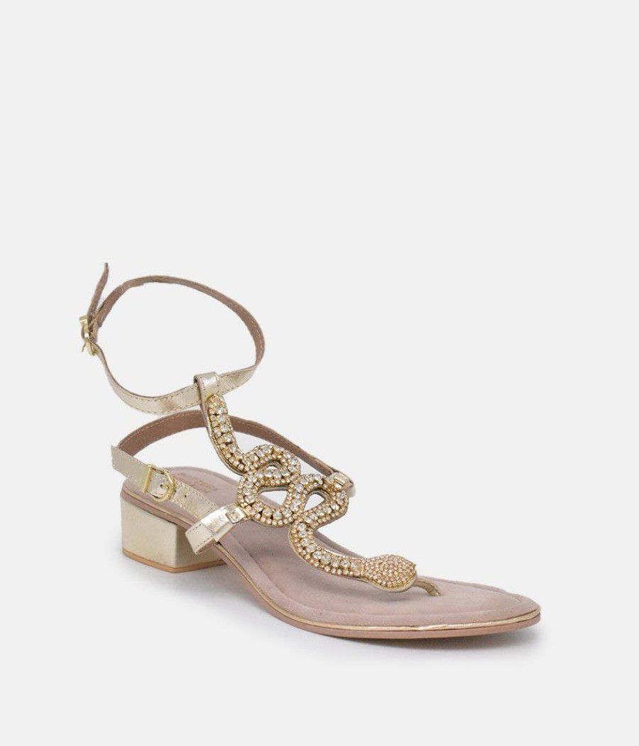 Bottega Bottega Gold Ankle Strap Embellished Block Heel Sandal Best