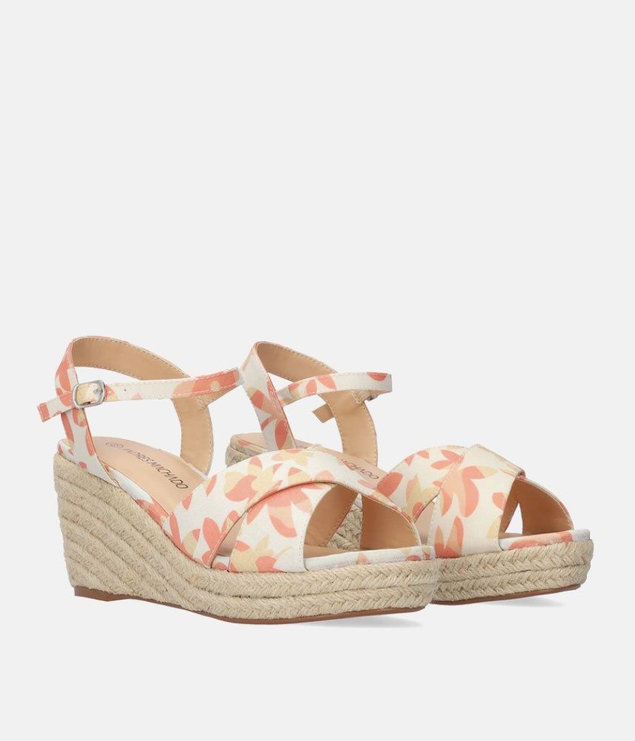 Andres Machado Pretty Orange Floral Espadrille Wedge Sandals Hot