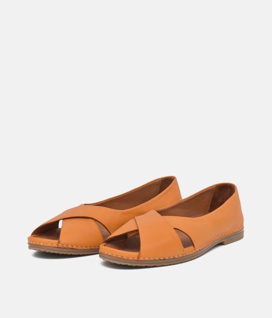 Palmiya Cute Orange Leather Slip On Shoe Clearance