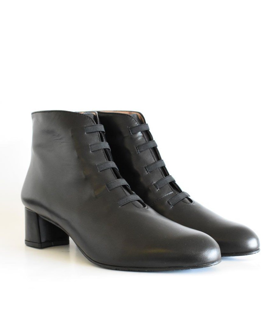 Cinderella Shoes Premium Leather Black Laced Ankle Boots Clearance