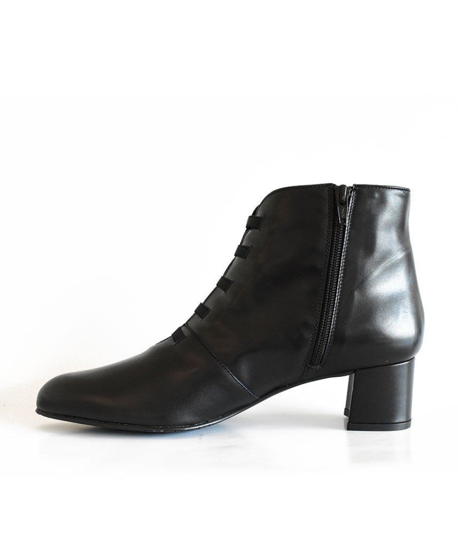 Cinderella Shoes Premium Leather Black Laced Ankle Boots Clearance