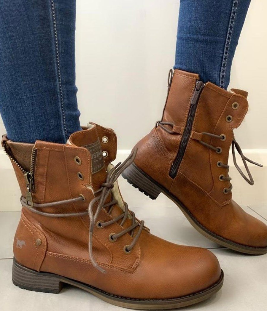 Mustang Casual Cosy Lined Mustang Cognac Ankle Boots Online