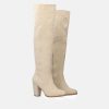 Andres Machado Plush Cream Suede Knee High Long Boots Clearance