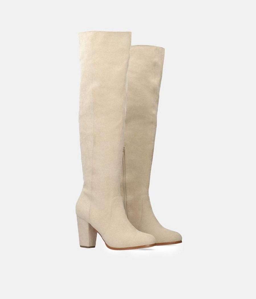 Andres Machado Plush Cream Suede Knee High Long Boots Clearance