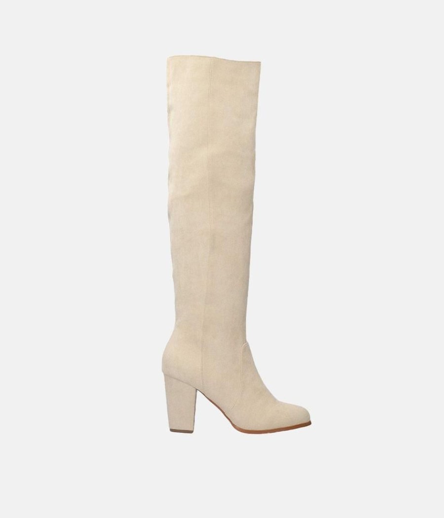 Andres Machado Plush Cream Suede Knee High Long Boots Clearance