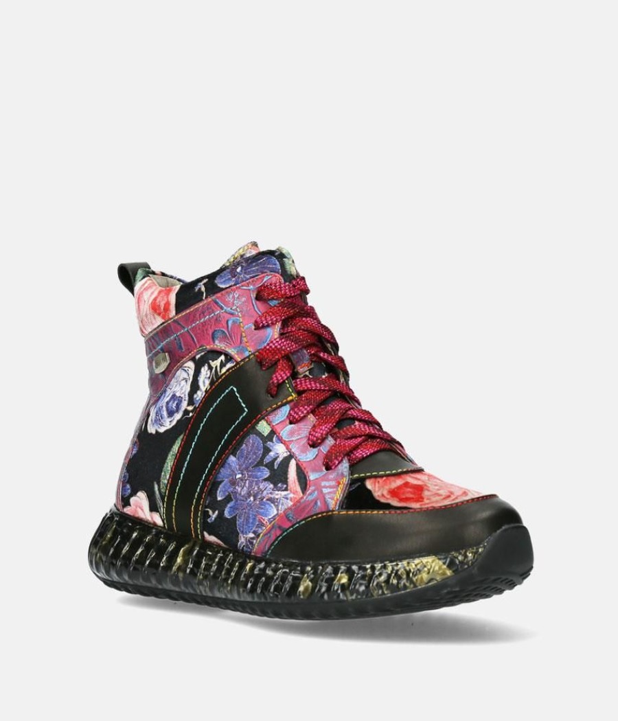 Laura Vita Laura Vita Pretty Black Multi Colour Hi Top Fashion Trainer Wholesale