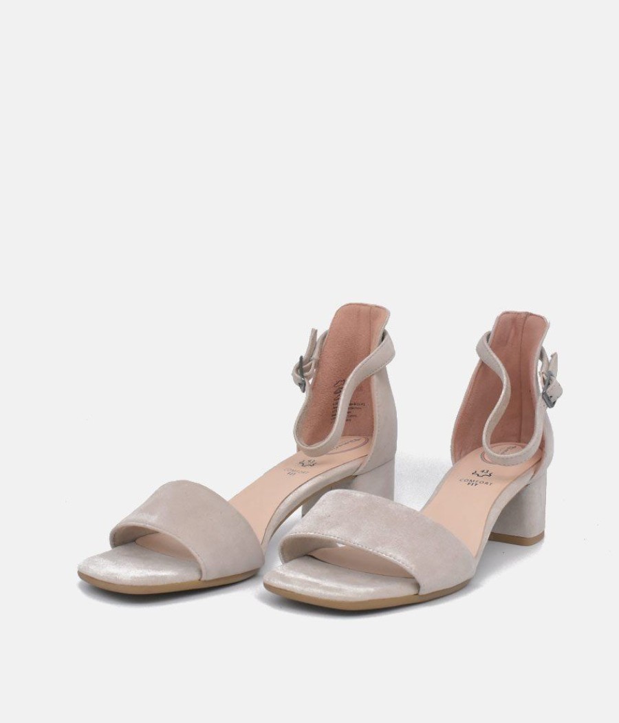 Tamaris Tamaris Dressy Taupe Block Heel Sandals New