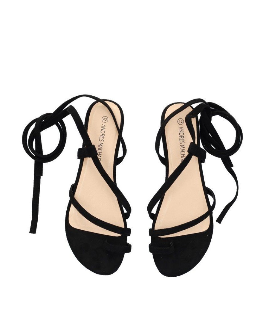 Andres Machado Pretty Strappy Black Sandals Clearance