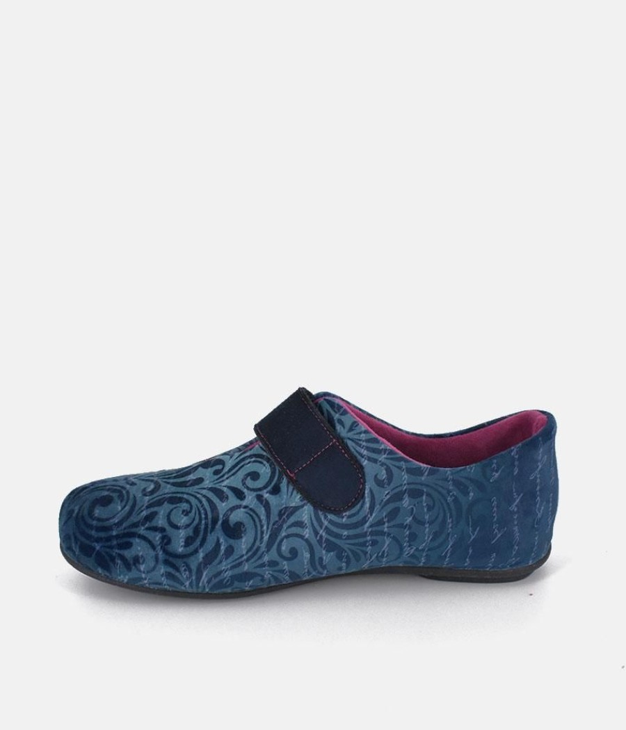 Berevere Pretty Navy Floral Slippers With Velcro Strap Online