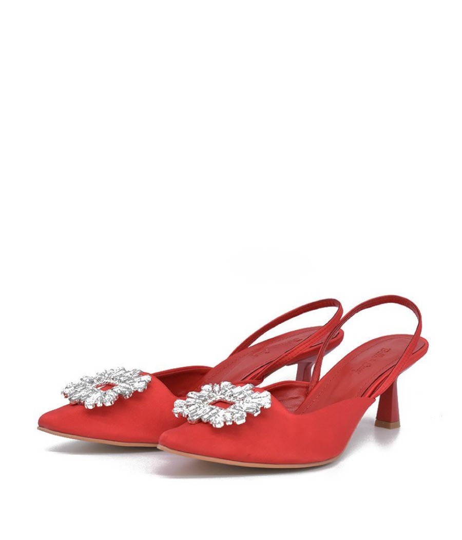 Belle & Lucy Belle & Lucy Fabulous Red Satin Slingback Heels Hot