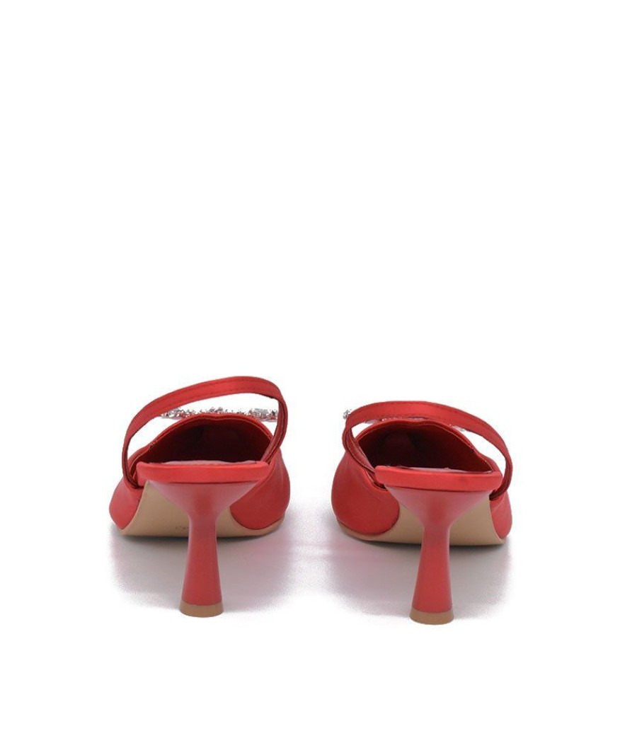 Belle & Lucy Belle & Lucy Fabulous Red Satin Slingback Heels Hot