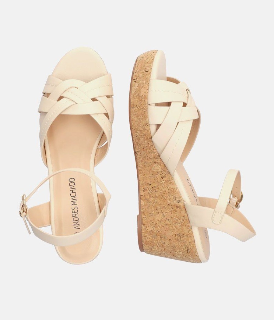 Andres Machado Stylish Beige Wedge Sandals New