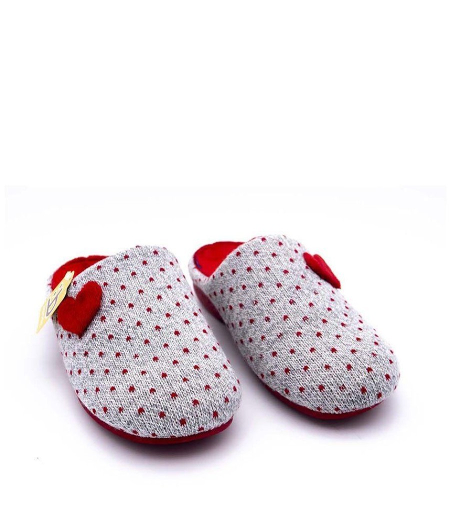 Berevere Pretty Red/Grey Loveheart Slippers Wholesale